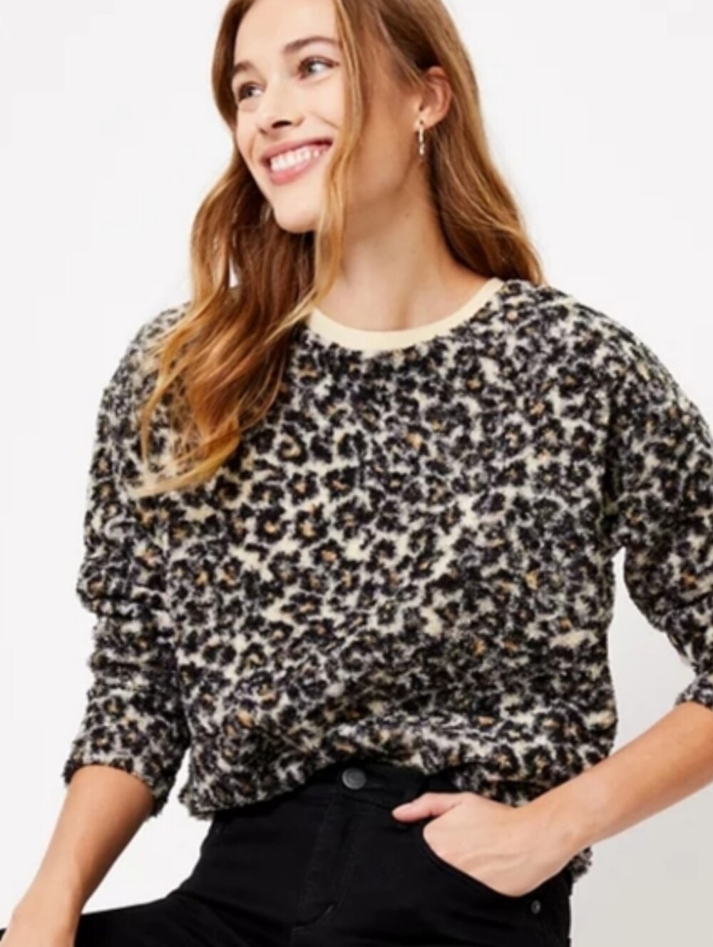 NWOT Loft Leopard Print Cozy Sherpa Sweatshirt